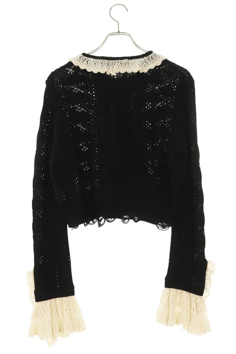 Vintage 25AW Frill Knit Cardigan Wool Black White Size F