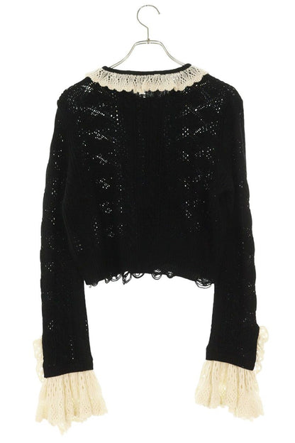 Vintage 25AW Frill Knit Cardigan Wool Black White Size F