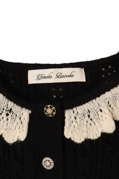 Vintage 25AW Frill Knit Cardigan Wool Black White Size F