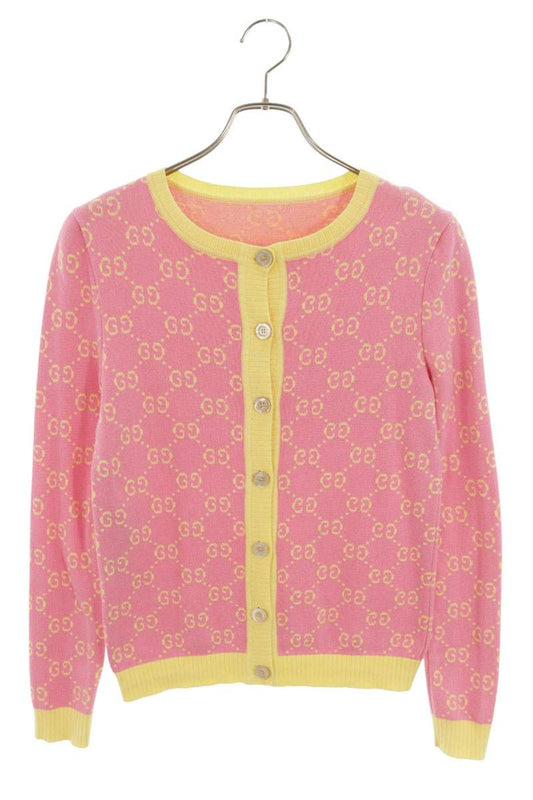 Gucci Pink Yellow GG Monogram Cotton Knit Cardigan Size XS