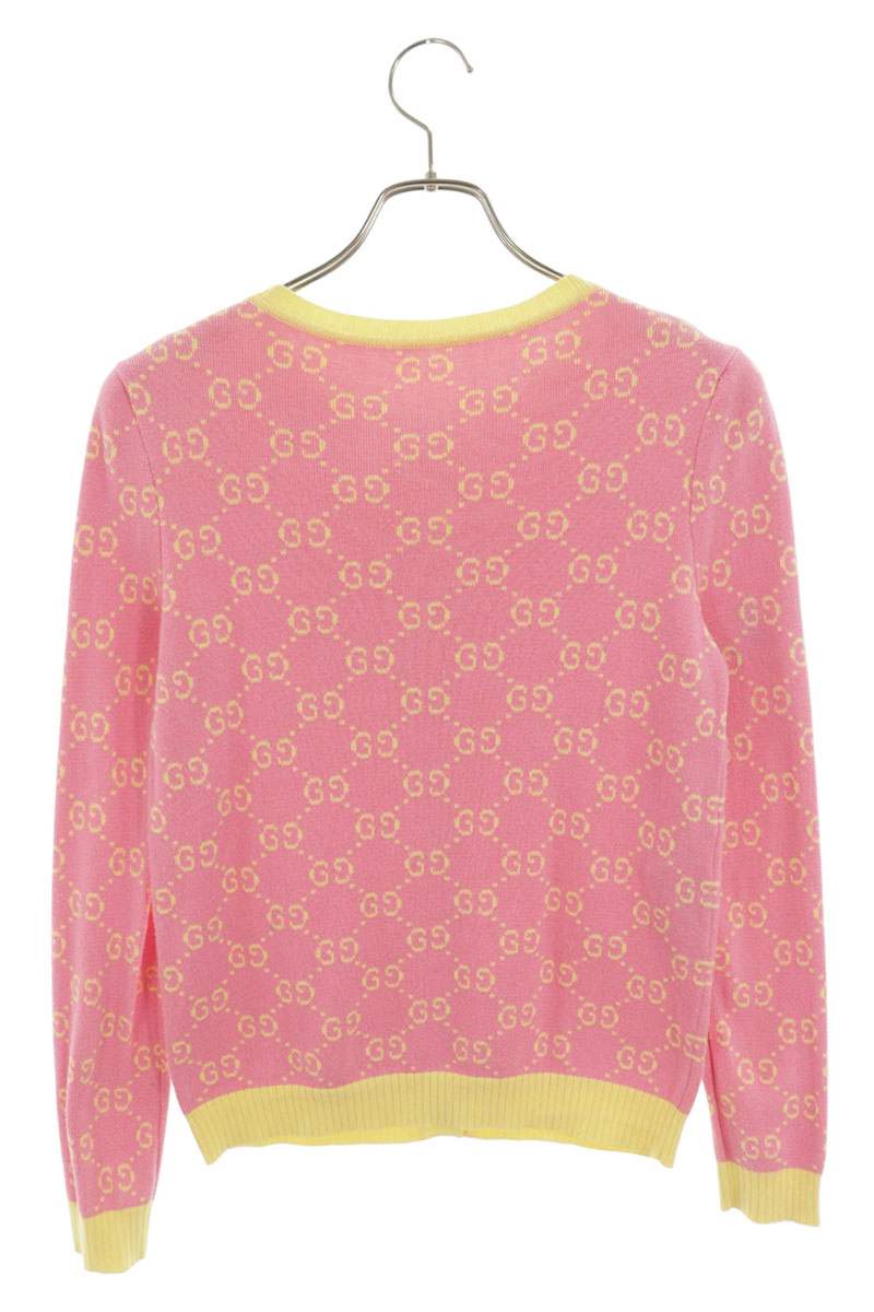 Gucci Pink Yellow GG Monogram Cotton Knit Cardigan Size XS