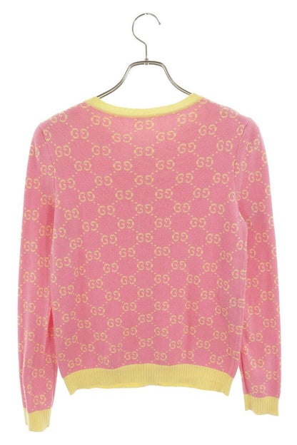 Gucci Pink Yellow GG Monogram Cotton Knit Cardigan Size XS