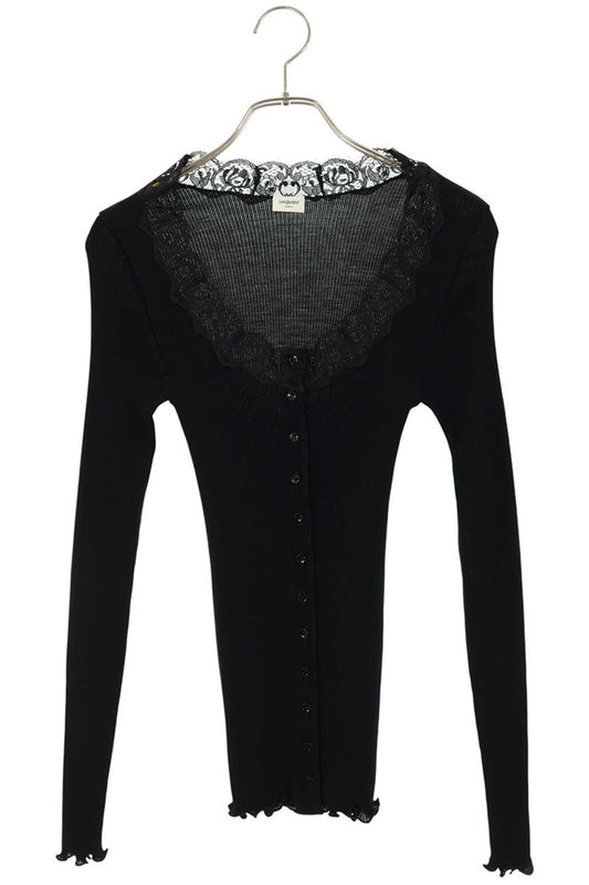 Saint Laurent Paris Wool Silk Lace Cardigan Black Size S