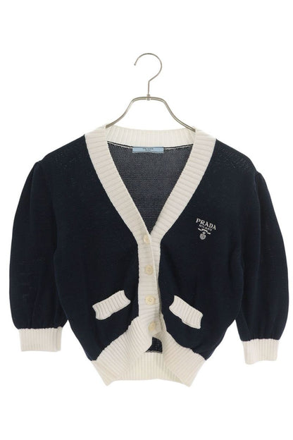 Prada Cropped Cotton Navy & White Cardigan Size 38