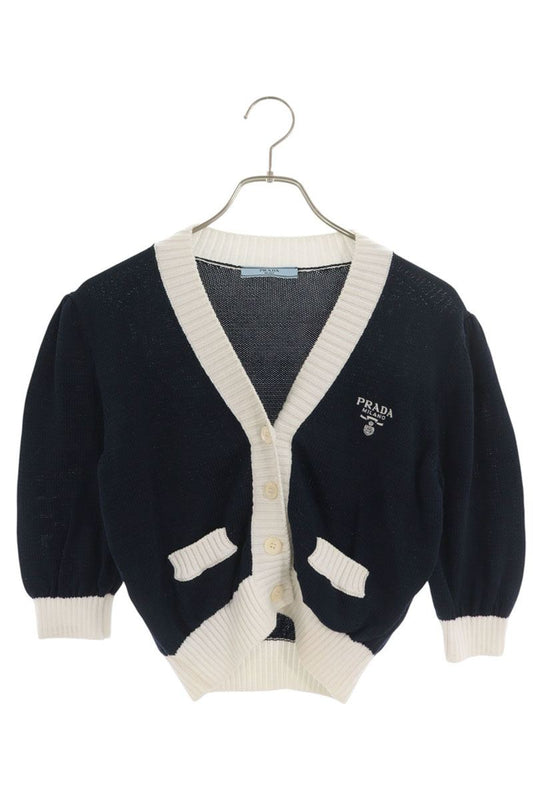Prada Cropped Cotton Navy & White Cardigan Size 38