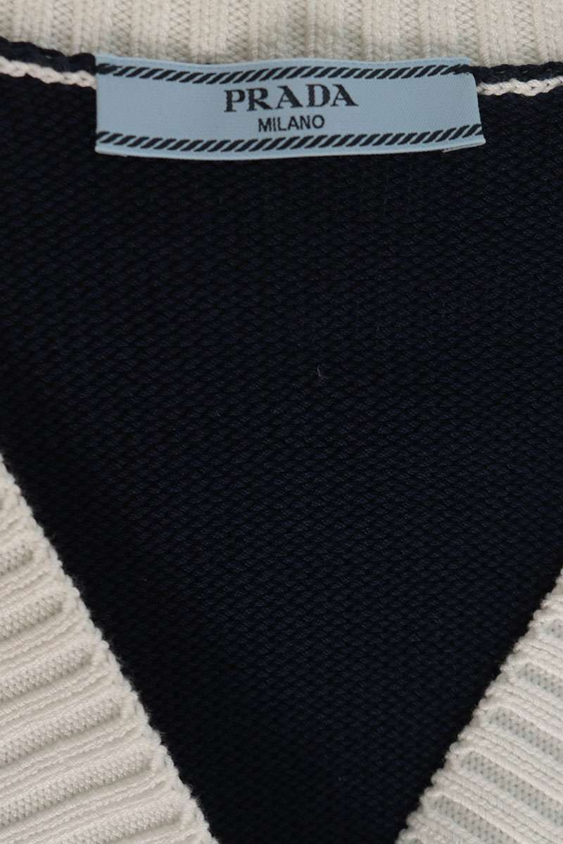 Prada Cropped Cotton Navy & White Cardigan Size 38