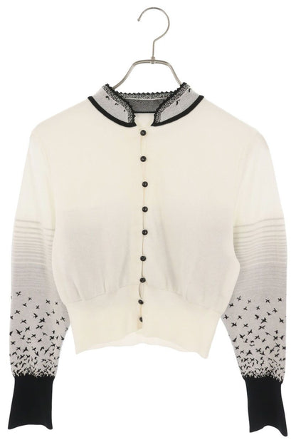 Vintage Red-crowned Crane Knit Cardigan White Black Size 1
