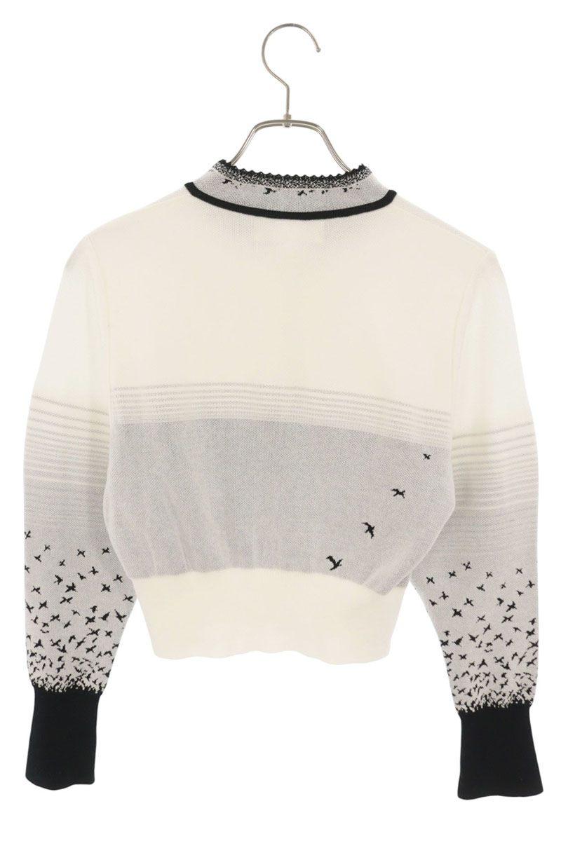 Vintage Red-crowned Crane Knit Cardigan White Black Size 1