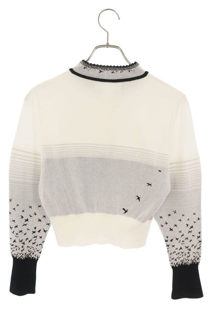 Vintage Red-crowned Crane Knit Cardigan White Black Size 1