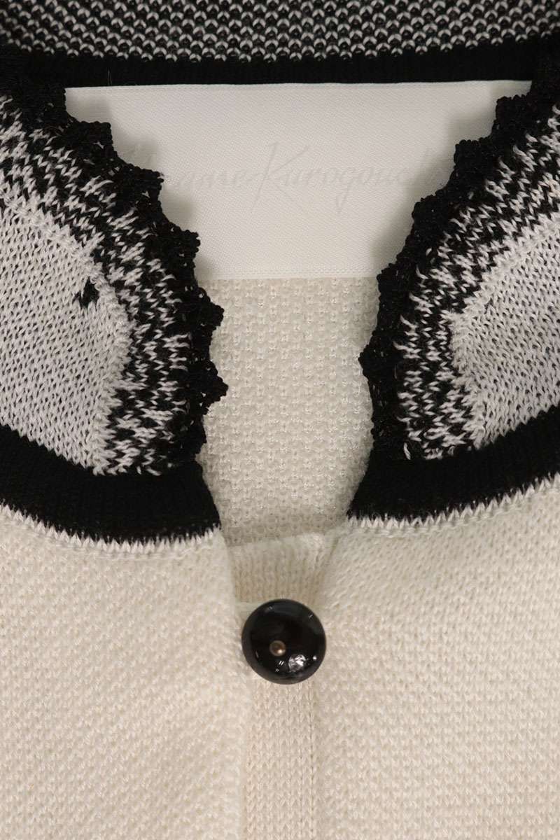 Vintage Red-crowned Crane Knit Cardigan White Black Size 1