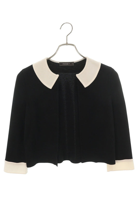Vintage FOXEY Bicolor Collar Cardigan Black White Size 38