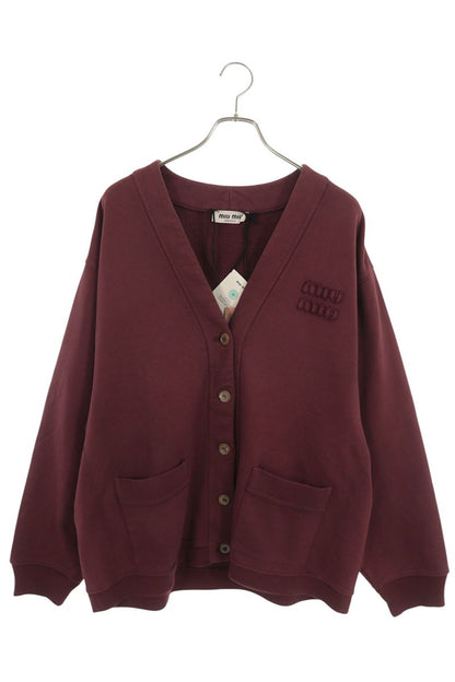 Miu Miu Bordeaux Cotton Logo Applique Sweat Cardigan Size S