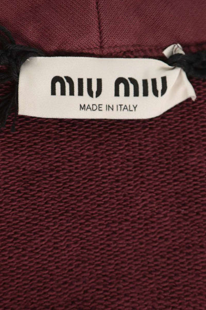 Miu Miu Bordeaux Logo Patch Cotton Sweat Cardigan Size M