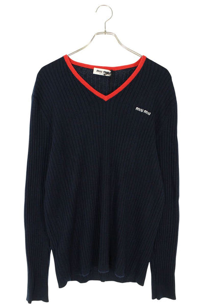 Miu Miu V-Neck Cashmere Sweater Navy Red Size 42