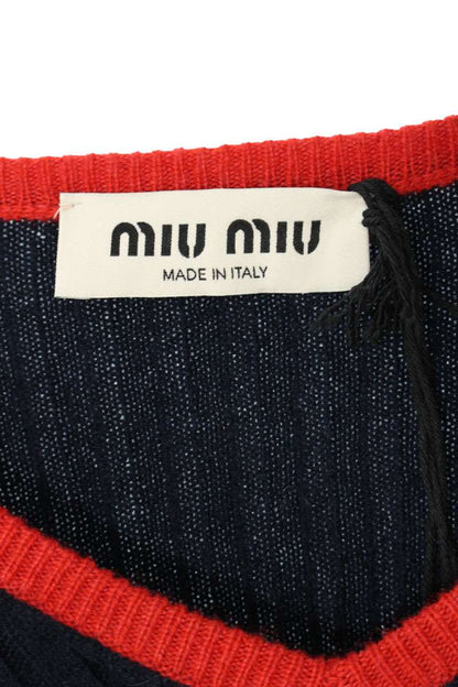 Miu Miu V-Neck Cashmere Sweater Navy Red Size 42