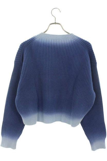 Miu Miu Blue Logo Embroidered Cropped Wool Sweater Size 38