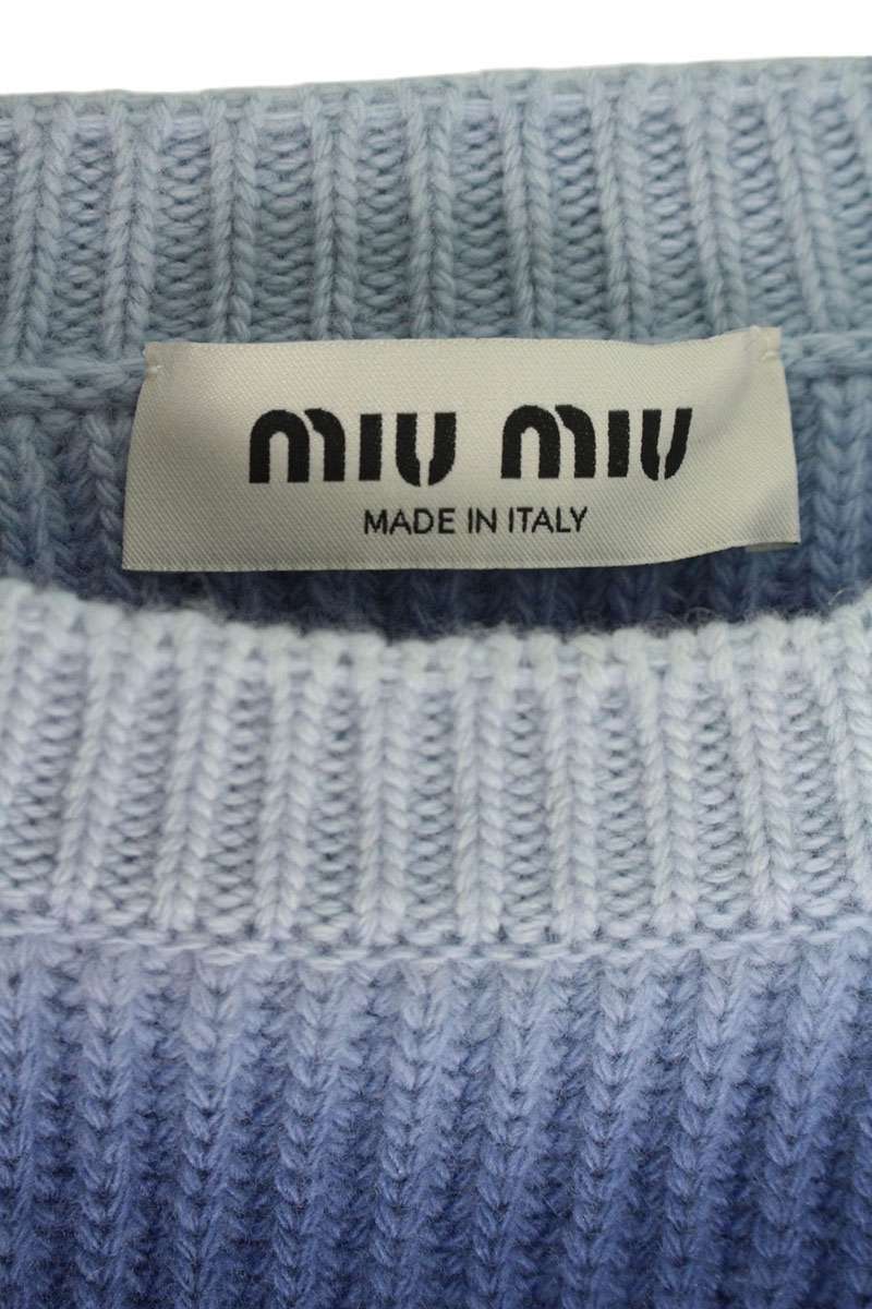 Miu Miu Blue Logo Embroidered Cropped Wool Sweater Size 38