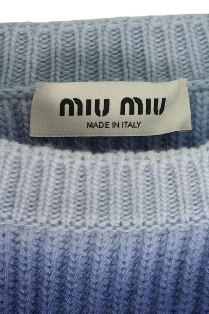 Miu Miu Blue Logo Embroidered Cropped Wool Sweater Size 38