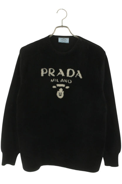 Prada Black Cashmere Fur Logo Sweater Size 36