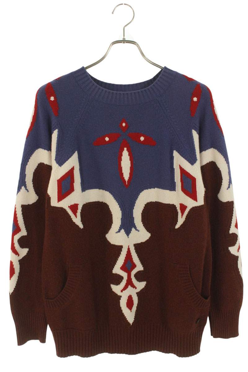 Chanel Cashmere Knit Sweater Blue x Brown Size 42