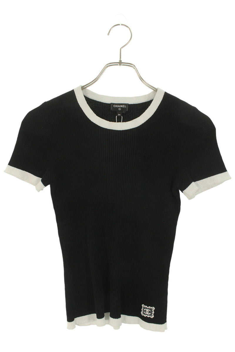 Chanel Coco Mark Short Sleeve Knit Sweater Size 34