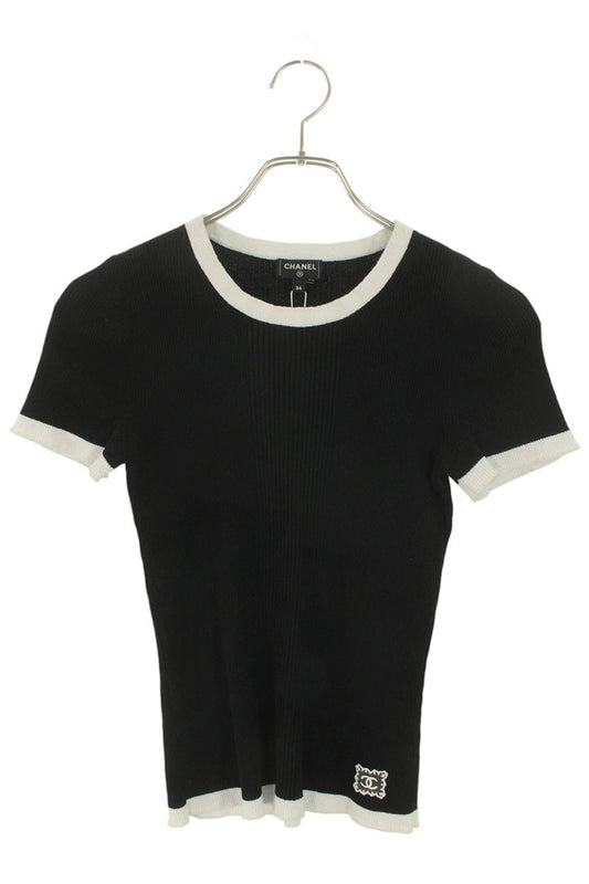 Chanel Coco Mark Short Sleeve Knit Sweater Size 34