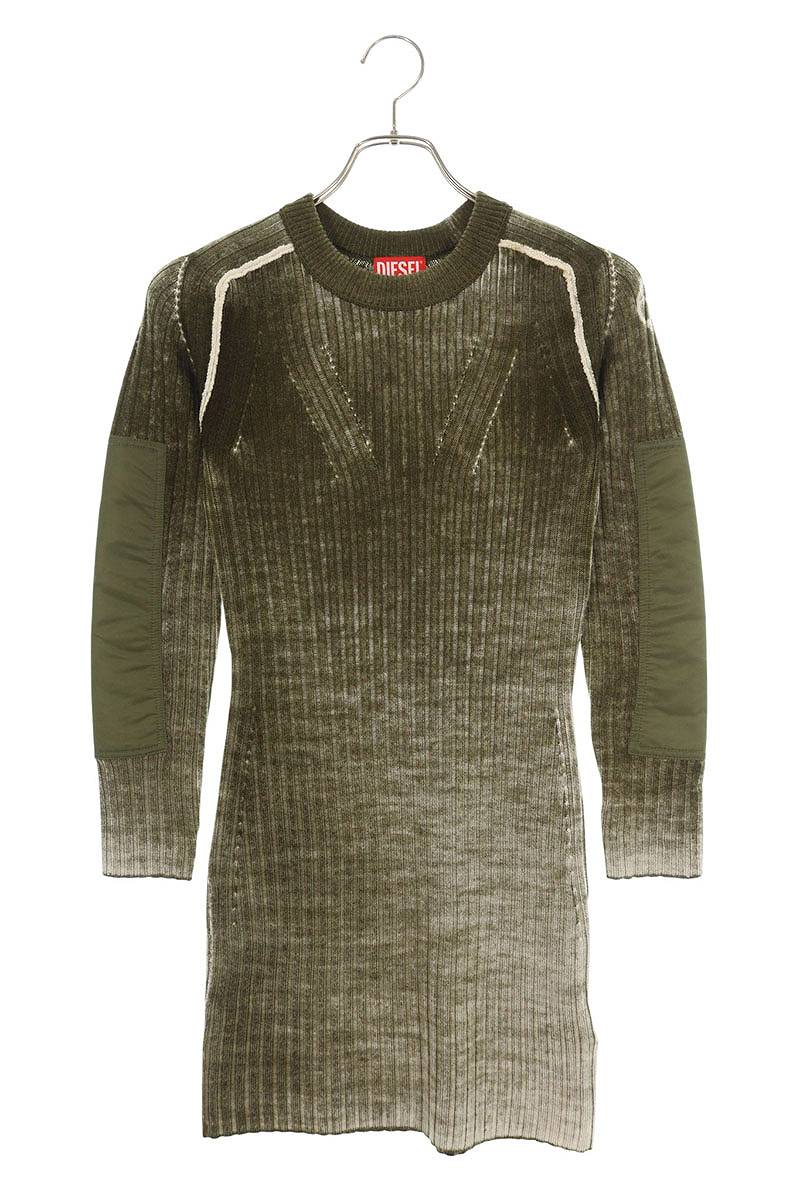 Diesel M-ARTISTA Slim-Fit Ribbed Knit Khaki Green Size S