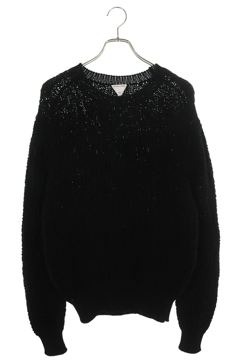 Bottega Veneta Black Cotton Crew Neck Gauge Sweater Size M