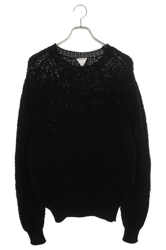 Bottega Veneta Black Cotton Crew Neck Gauge Sweater Size M