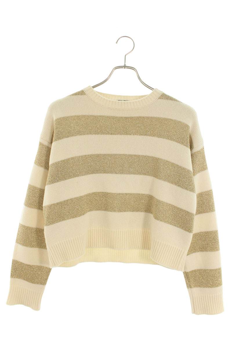 Miu Miu White Yellow Metallic Cashmere Sweater Size 38