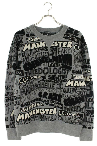 Chanel Gray Graphic Design Wool Sweater Size 38