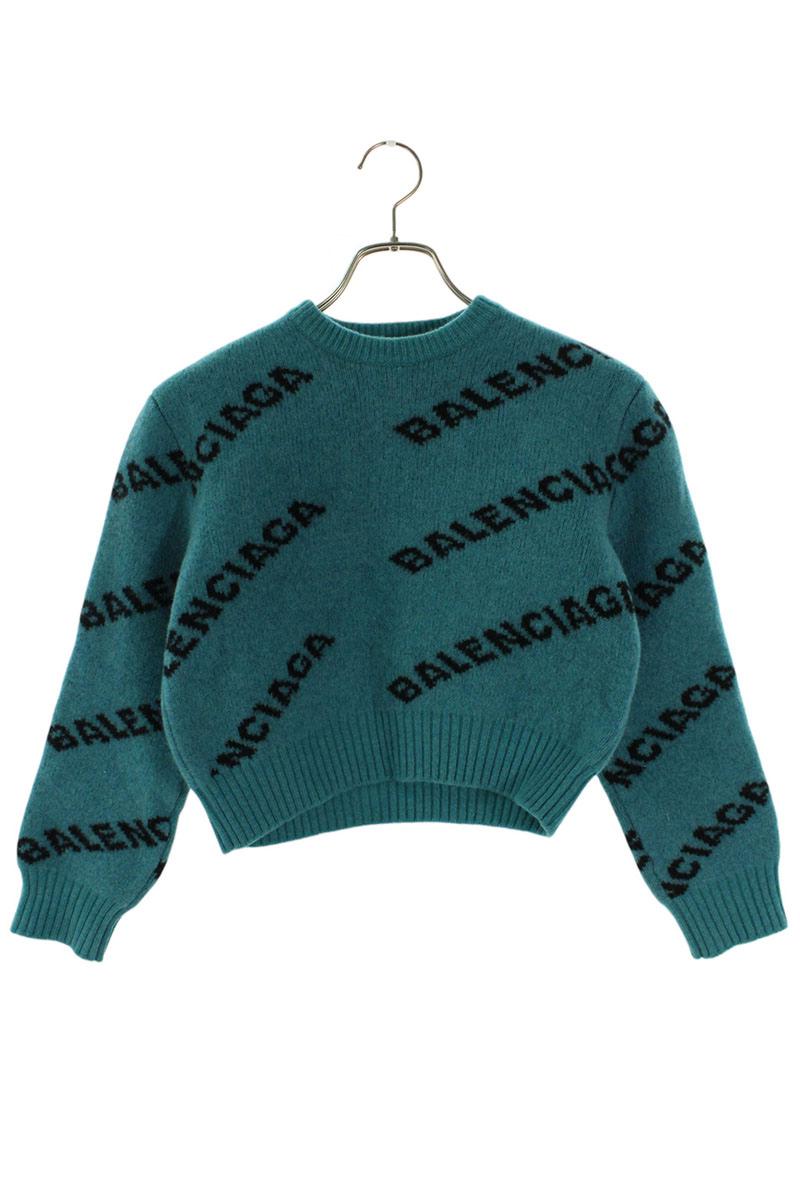 Balenciaga Multi Logo Cropped Knit Sweater Blue Size 34