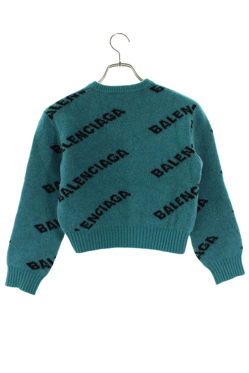 Balenciaga Multi Logo Cropped Knit Sweater Blue Size 34
