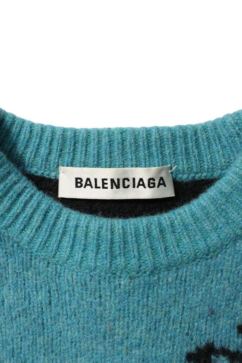 Balenciaga Multi Logo Cropped Knit Sweater Blue Size 34