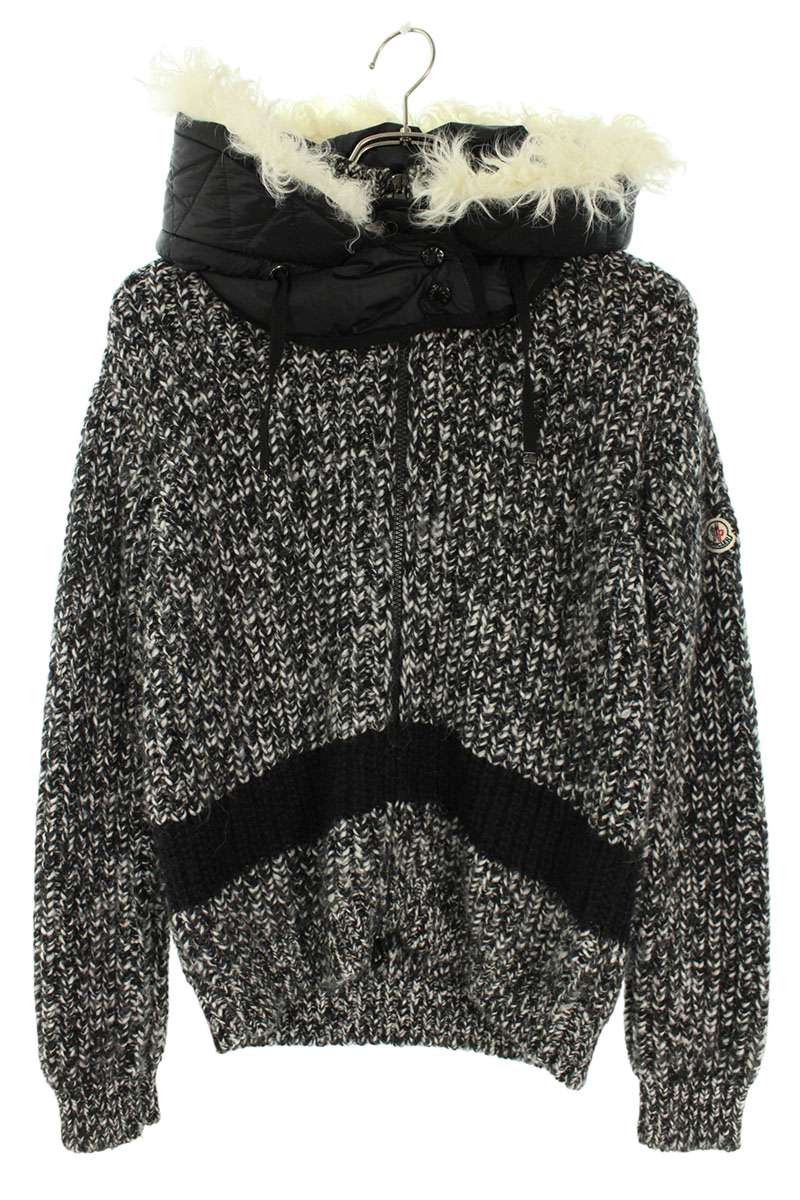Moncler Fur Hood Zip Cardigan Grey Black Size XS
