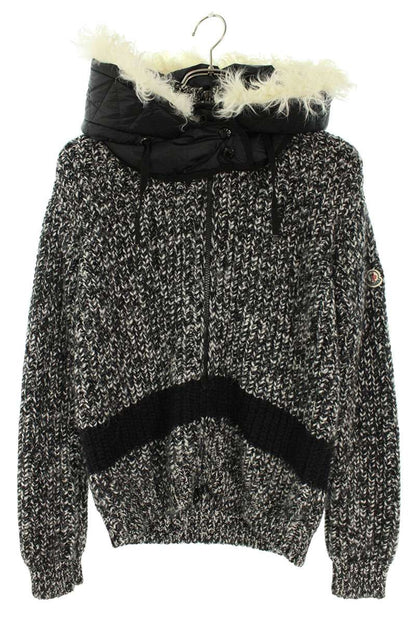 Moncler Fur Hood Zip Cardigan Grey Black Size XS
