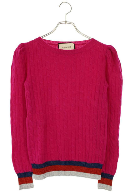 Gucci Pink Cable Knit Web Stripe Cashmere Sweater Size XS