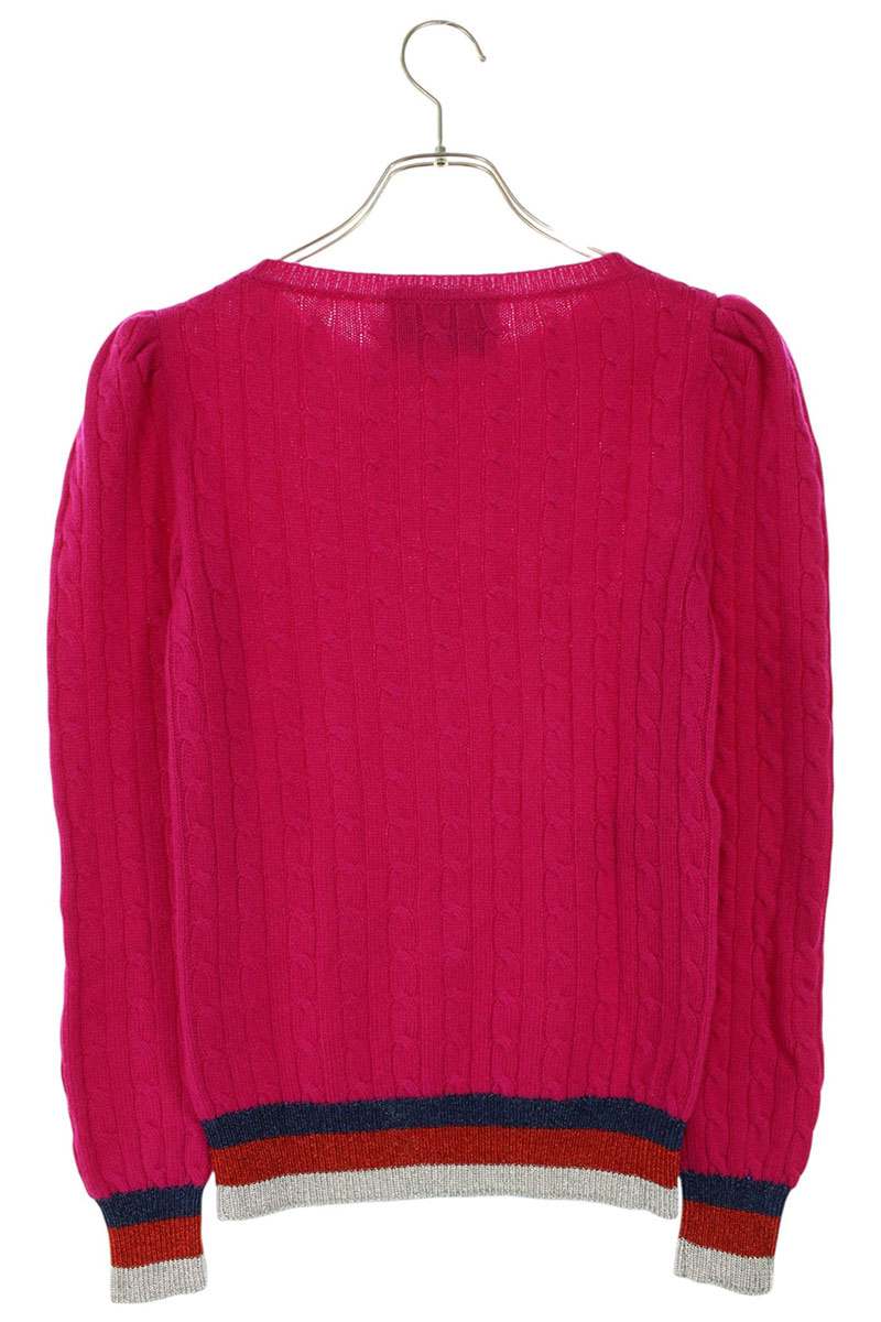 Gucci Pink Cable Knit Web Stripe Cashmere Sweater Size XS