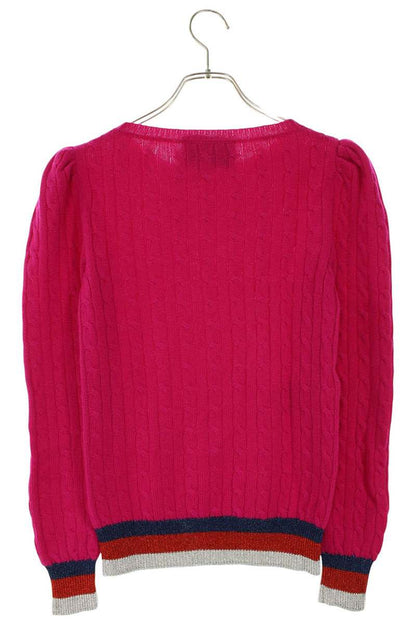 Gucci Pink Cable Knit Web Stripe Cashmere Sweater Size XS