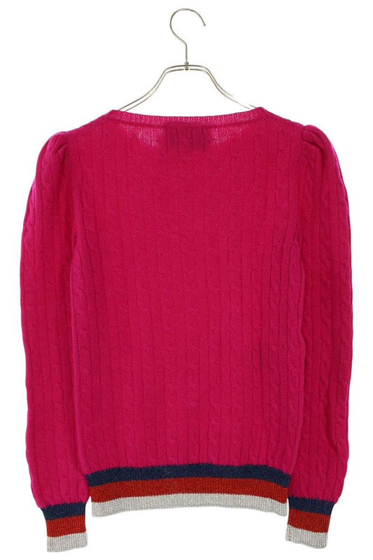 Gucci Pink Cable Knit Web Stripe Cashmere Sweater Size XS