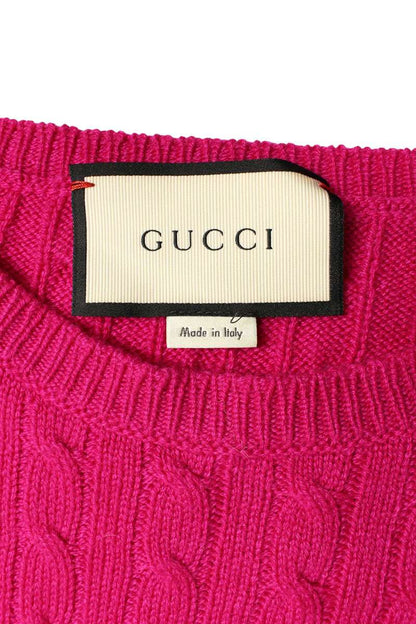 Gucci Pink Cable Knit Web Stripe Cashmere Sweater Size XS