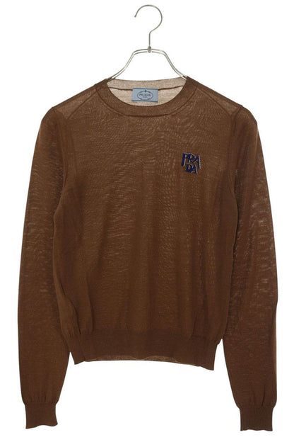 Prada Logo Embroidered Wool Sweater Brown Size 38