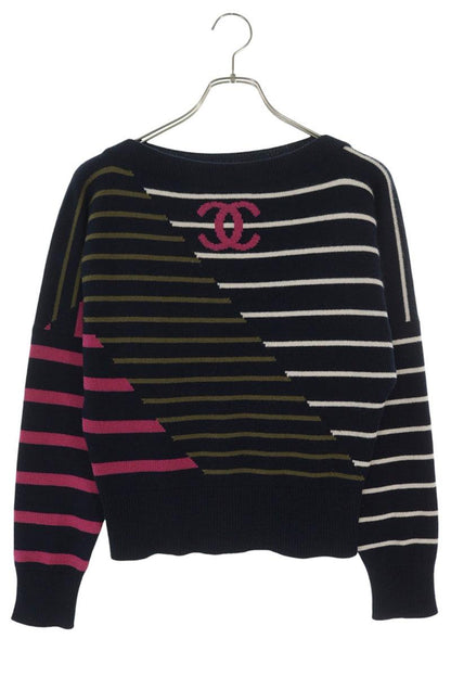 Chanel Cashmere Striped Sweater Navy Pink Size 36