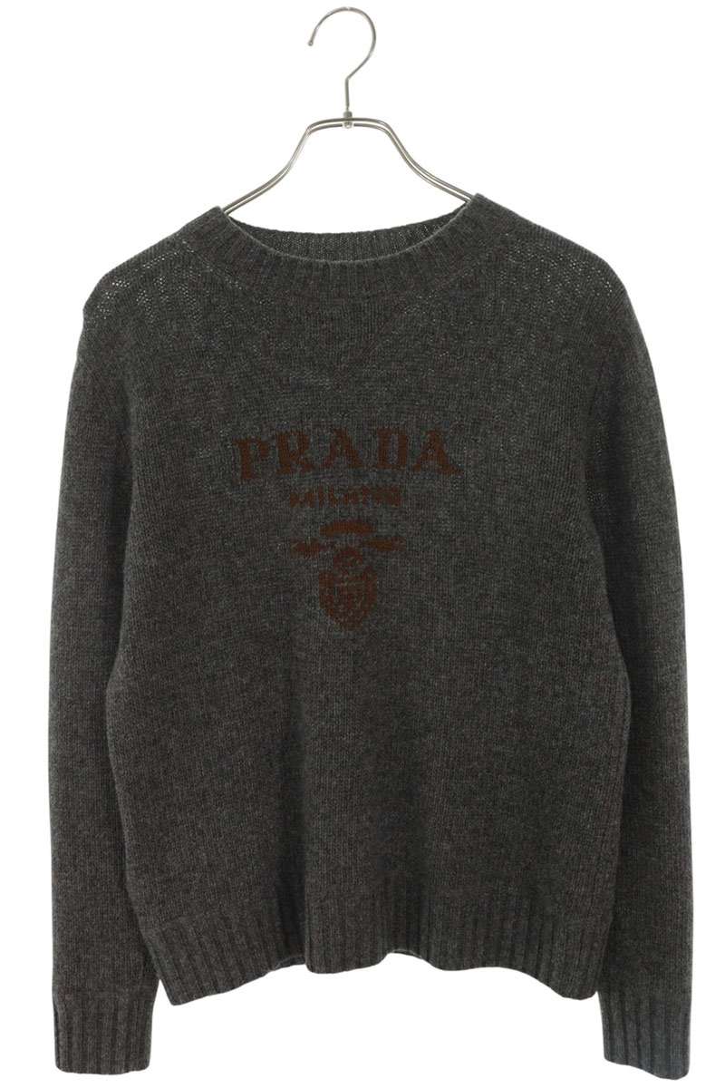 Prada Wool Cashmere Logo Knit Sweater Gray Brown Size 36