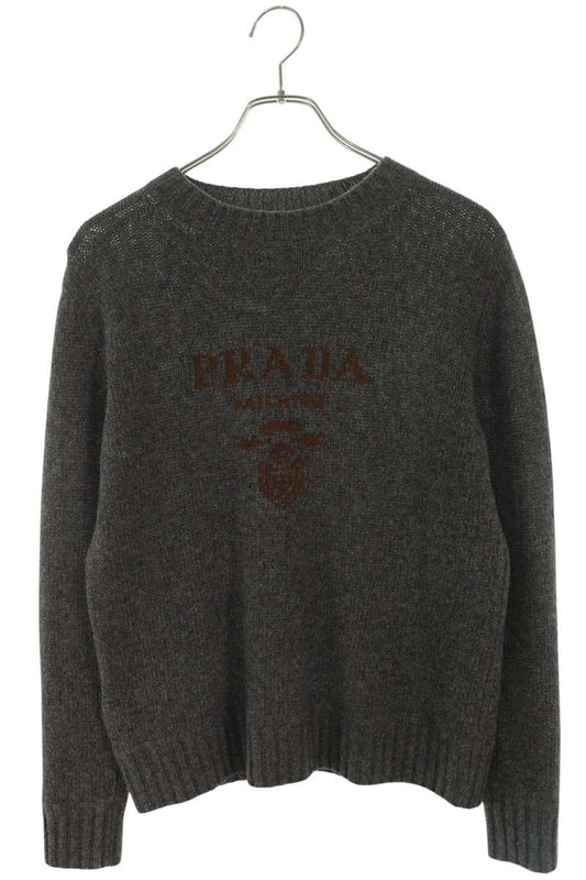 Prada Wool Cashmere Logo Knit Sweater Gray Brown Size 36