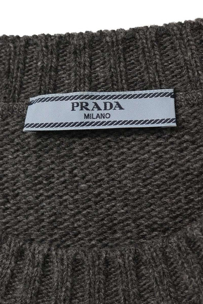 Prada Wool Cashmere Logo Knit Sweater Gray Brown Size 36