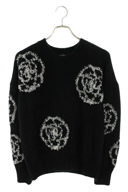 Chanel Camellia Sequin Black Silver Sweater Size 38