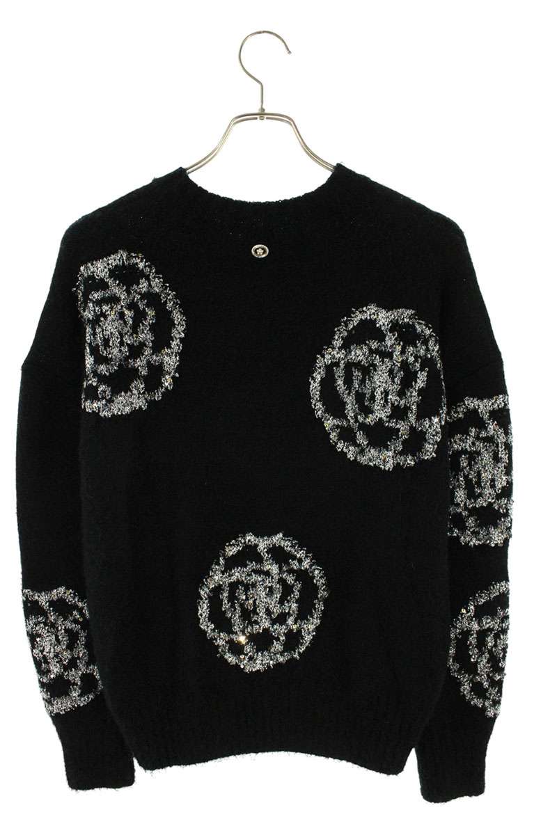 Chanel Camellia Sequin Black Silver Sweater Size 38