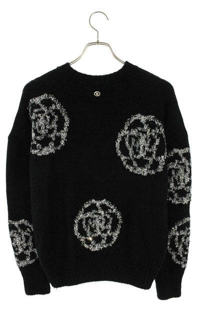 Chanel Camellia Sequin Black Silver Sweater Size 38