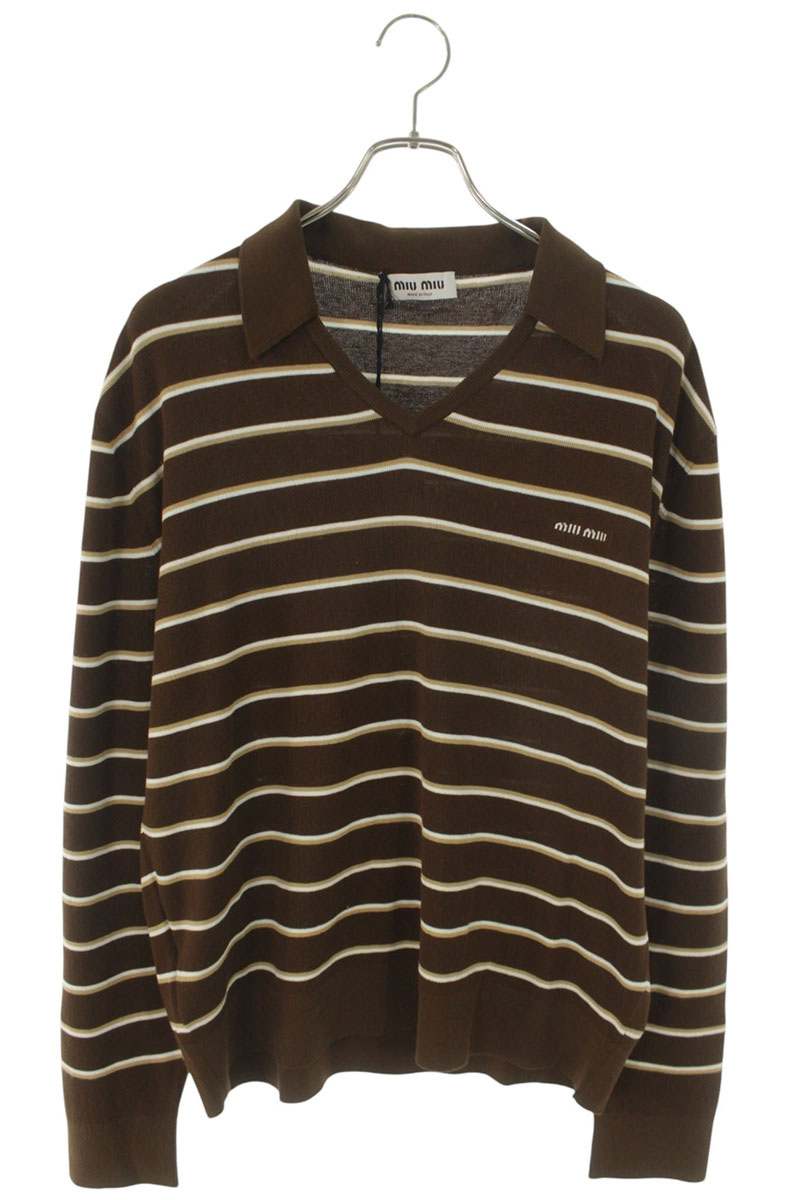 Miu Miu 26SS Stripe Logo Embroidered Knit Polo Size 46